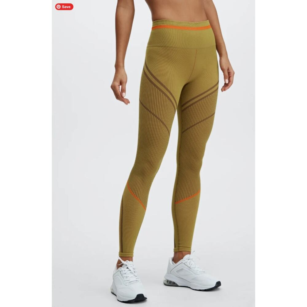 Fabletics Legging Women XL Seamless Jacquard Olive Green Stretch Knit Super Cozy - Picture 3 of 16